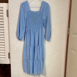 Elegant Sky Blue Smocked Maxi Dress